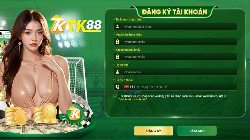 Giao diện đăng ký TK88