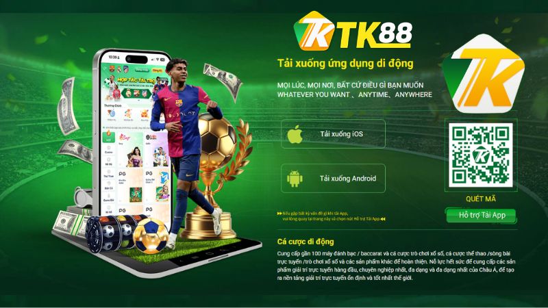 Giao diện tải app TK88